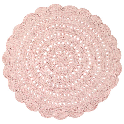 Alma is a round, hand-crocheted rug in a pink nude colour.  Alma is available in 8 colors and can easily fit your interior.