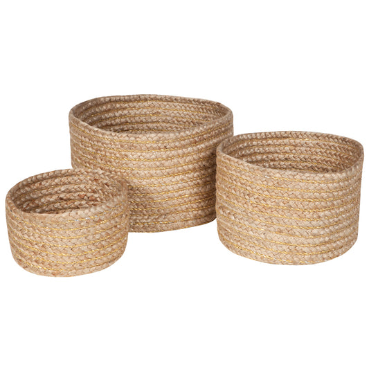 Set of 3 baskets of different sizes made in a mix of jute and polyester
